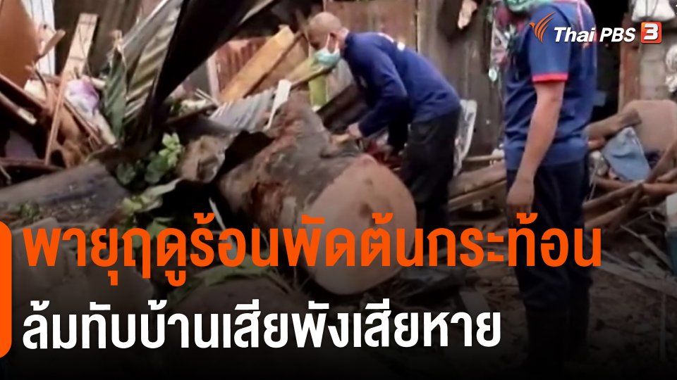 ​พายุฤดูร้อนพัดต้นกระท้อนล้มทับบ้านเสียพังเสียหาย