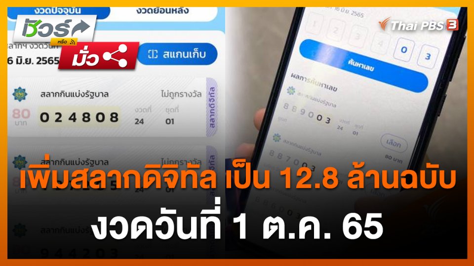 ชัวร์หรือมั่ว : เพิ่มสลากดิจิทัลเป็น 12.8 ล้านฉบับ งวดวันที่ 1 ต.ค.นี้