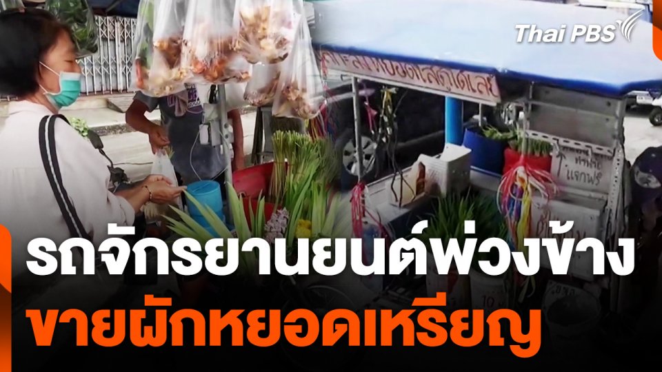 รถจักรยานยนต์พ่วงข้าง ขายผักหยอดเหรียญ ที่ จ.ระยอง