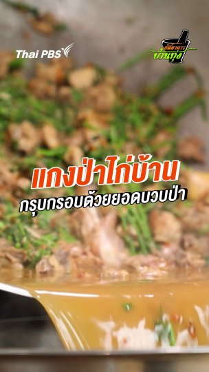 แกงป่าไก่บ้าน กรุบกรอบด้วยอดบวบป่า