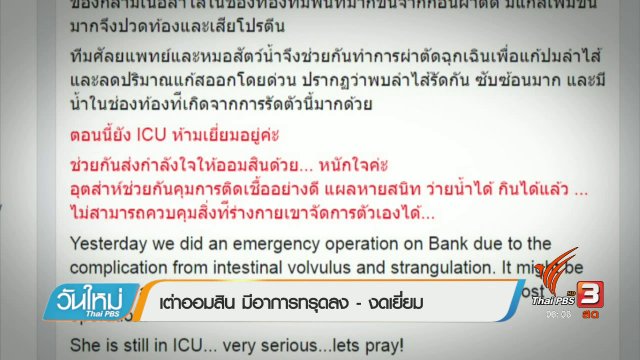 เต่าออมสิน มีอาการทรุดลง-งดเยี่ยม