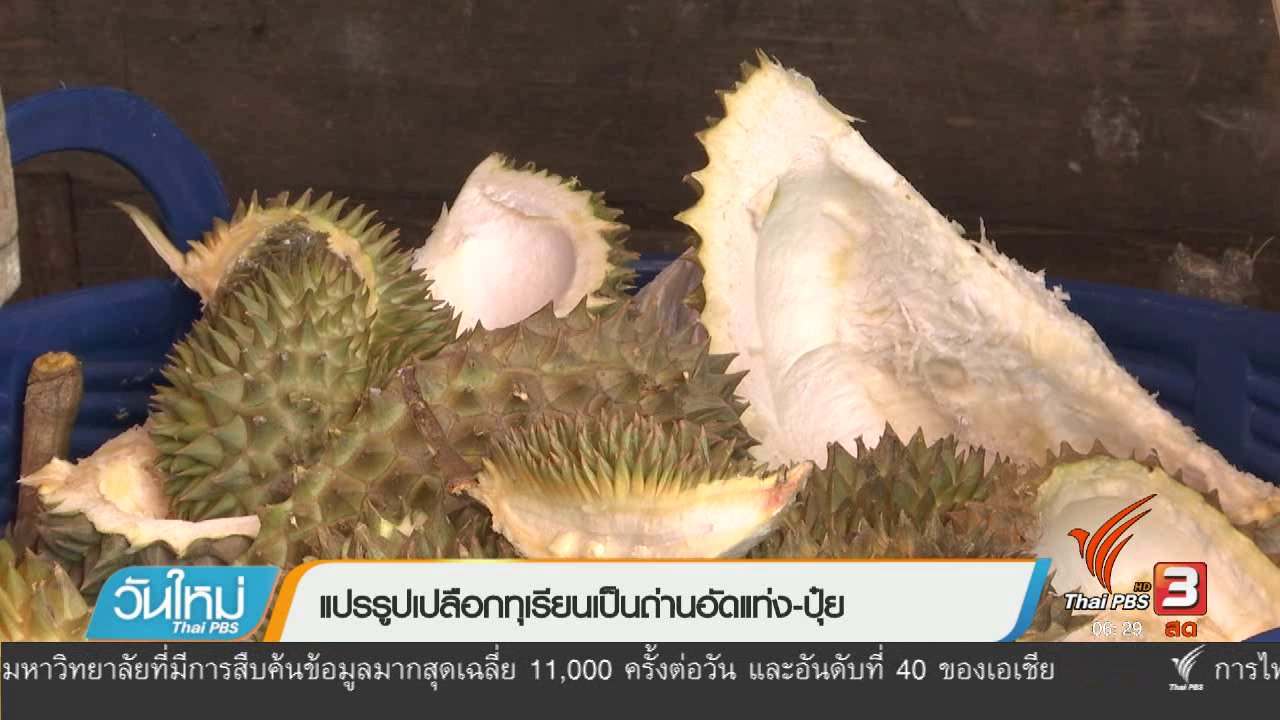 วันใหม่ ไทยพีบีเอส - แปรรูปเปลือกทุเรียนเป็นถ่านอัดแท่ง-ปุ๋ย