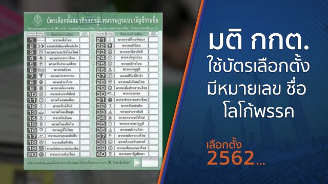 มติเอกฉันท์ กกต.ใช้บัตรเลือกตั้งมีหมายเลข - ชื่อ - โลโก้พรรค