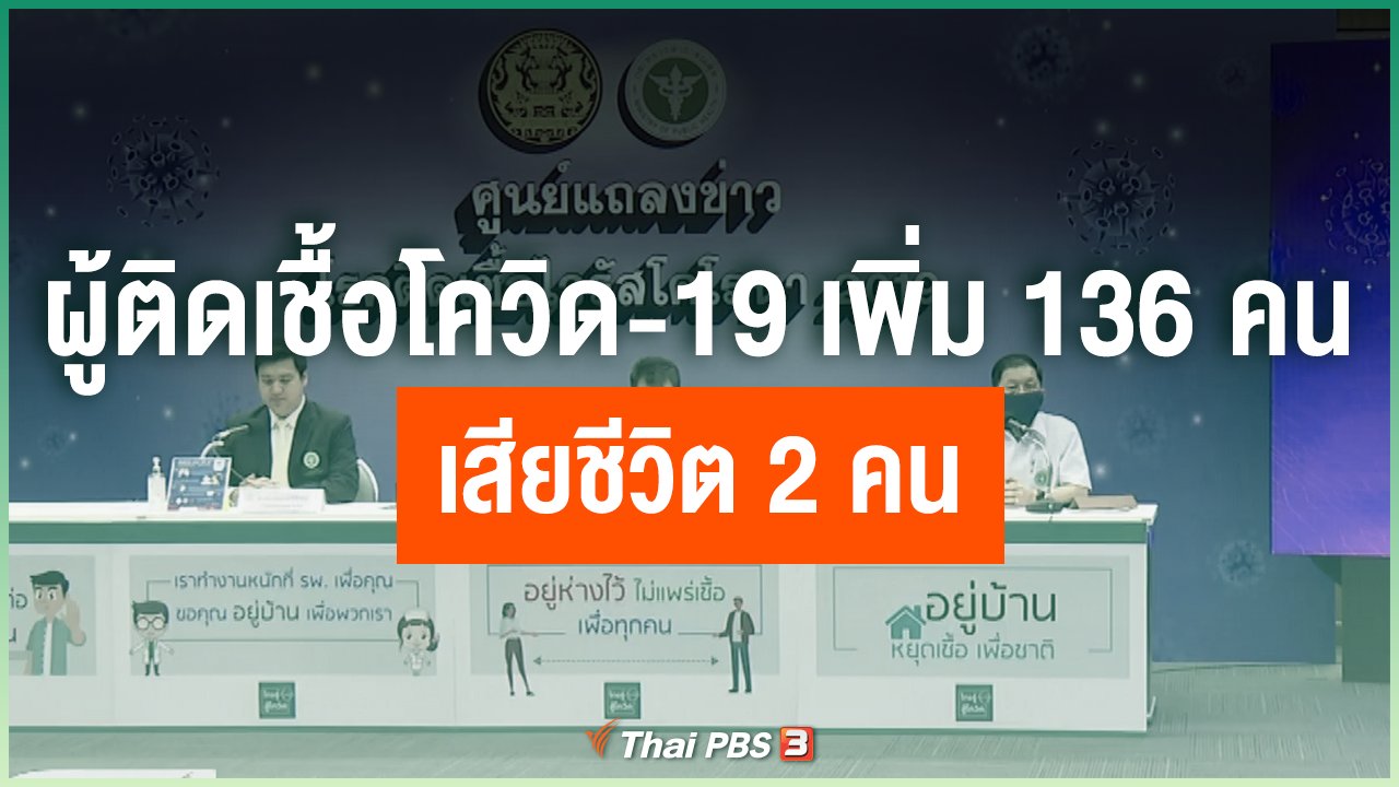 Coronavirus - ผู้ติดเชื้อโควิด-19 เพิ่ม 136 คน เสียชีวิต 2 คน